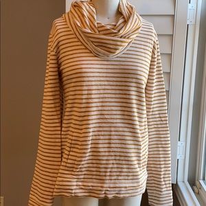 J. Crew Cream and Mustard Striped Cowl Neck Long Sleeve Top